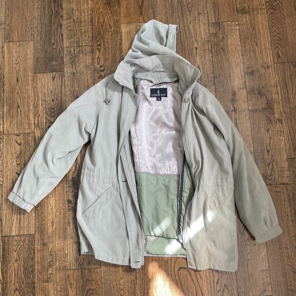 London Fog Sage Green Hooded Rain Jacket Windbreaker Size Small - Picture 1 of 16